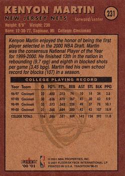 2000-01 Fleer Tradition #231 Kenyon Martin Back