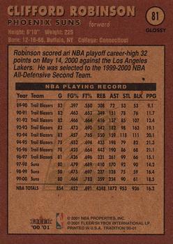 2000-01 Fleer Tradition Glossy #81 Clifford Robinson Back