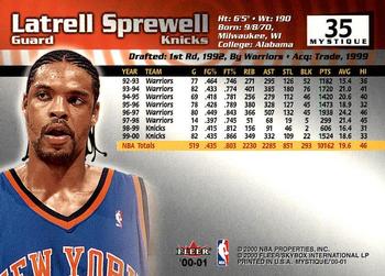 2000-01 Fleer Mystique #35 Latrell Sprewell Back