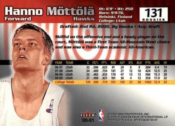 2000-01 Fleer Mystique #131 Hanno Mottola Back