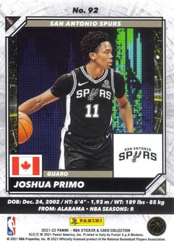 2021-22 Panini NBA Sticker & Card Collection - Cards Silver #92 Joshua Primo Back