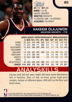 2000-01 Stadium Club #85 Hakeem Olajuwon Back