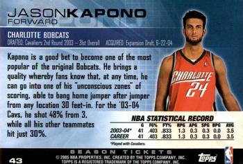 2004-05 Topps Luxury Box - Season Tickets #43 Jason Kapono Back