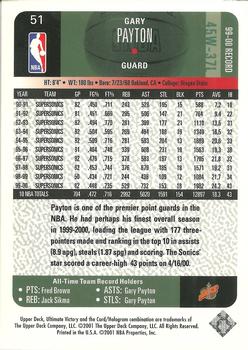 2000-01 Upper Deck Ultimate Victory #51 Gary Payton Back