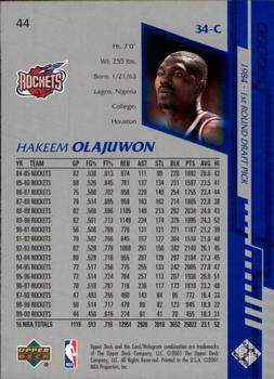 2000-01 Upper Deck Encore #44 Hakeem Olajuwon Back