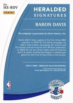 2020-21 Panini Immaculate Collection - Heralded Signatures #HS-BDV Baron Davis Back
