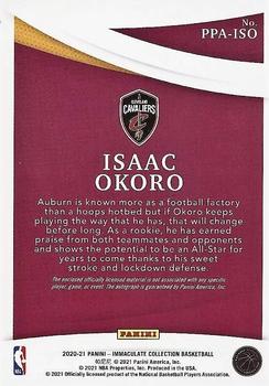 2020-21 Panini Immaculate Collection - Premium Patch Autographs #PPA-ISO Isaac Okoro Back