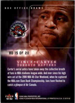 2001-02 E-X - Box Office Draws #BD 15 Vince Carter Back