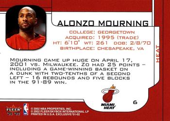 2001-02 Fleer Exclusive #6 Alonzo Mourning Back
