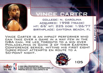2001-02 Fleer Exclusive #105 Vince Carter Back