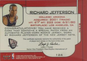2001-02 Fleer Exclusive #124 Richard Jefferson Back