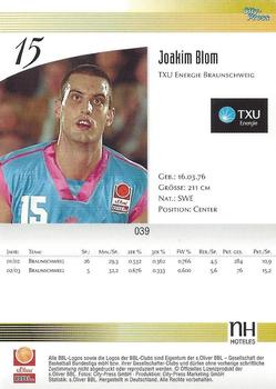 2003 City-Press BBL Playercards #39 Joakim Blom Back