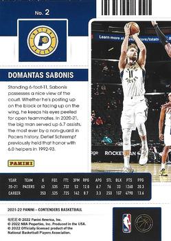 2021-22 Panini Contenders #2 Domantas Sabonis Back