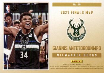 2021-22 Hoops - Finals MVP #98 Giannis Antetokounmpo Back