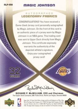 2005-06 SP Game Used - Legendary Fabrics Autographs #ALF-MA Magic Johnson Back
