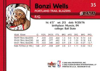 2001-02 Fleer Maximum #35 Bonzi Wells Back