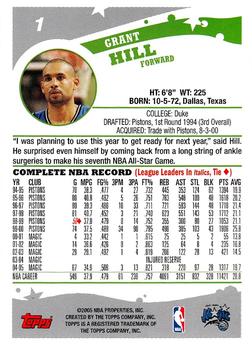 2005-06 Topps 1st Edition #1 Grant Hill Back