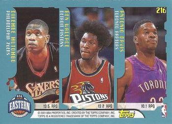 2001-02 Topps #216 Rebounds Leaders (Shaquille O'Neal / Tim Duncan / Antonio McDyess / Dikembe Mutombo / Ben Wallace / Antonio Davis) Back