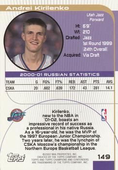 2001-02 Topps TCC #149 Andrei Kirilenko Back