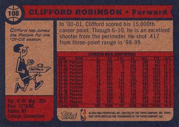2001-02 Topps Heritage #108 Clifford Robinson Back