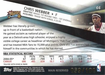 2005-06 Topps Luxury Box - Main Reserved #66 Chris Webber Back