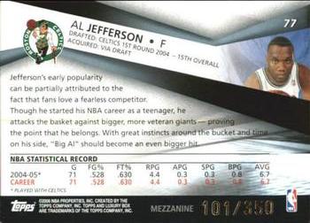 2005-06 Topps Luxury Box - Mezzanine #77 Al Jefferson Back