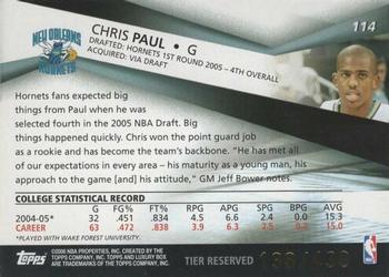 2005-06 Topps Luxury Box - Tier Reserved #114 Chris Paul Back