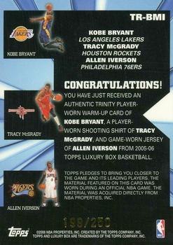 2005-06 Topps Luxury Box - Trinity Triple Relics #TR-BMI Kobe Bryant / Tracy McGrady / Allen Iverson Back