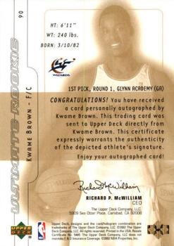 2001-02 Upper Deck Ultimate Collection #90 Kwame Brown Back