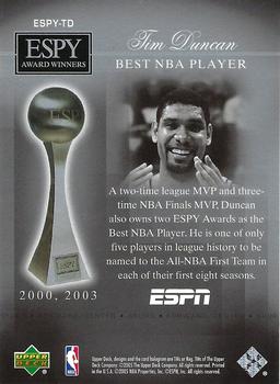 2005-06 Upper Deck ESPN - ESPY Award Winners #ESPY-TD Tim Duncan Back