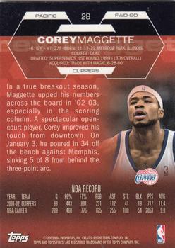 2002-03 Finest #28 Corey Maggette Back