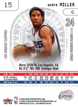 2002-03 Fleer Authentix #15 Andre Miller Back