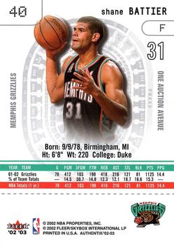 2002-03 Fleer Authentix #40 Shane Battier Back