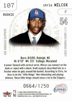 2002-03 Fleer Authentix #107 Chris Wilcox Back