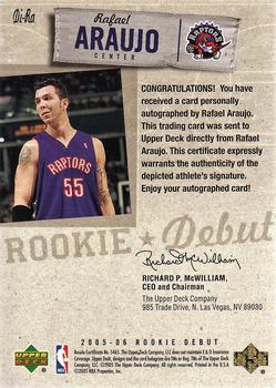 2005-06 Upper Deck Rookie Debut - Debut Ink #DI-RA Rafael Araujo Back