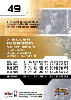 2002-03 Fleer Hot Shots #49 Allen Iverson Back