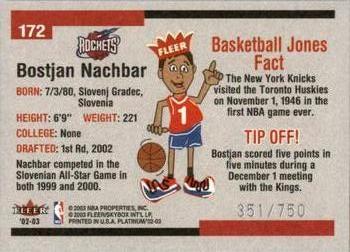 2002-03 Fleer Platinum #172 Bostjan Nachbar Back