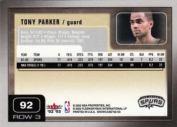 2002-03 Fleer Showcase #92 Tony Parker Back