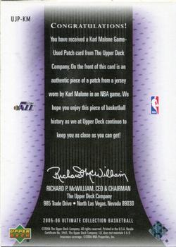2005-06 Upper Deck Ultimate Collection - Ultimate Game Jersey Patches #UJP-KM Karl Malone Back