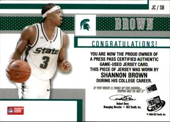 2006 Press Pass - Jerseys Gold #JC/SB Shannon Brown Back