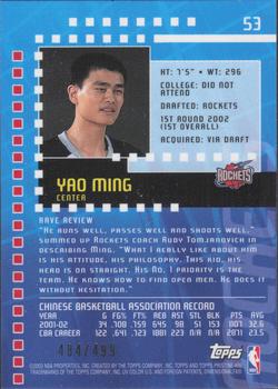 2002-03 Topps Pristine #53 Yao Ming Back