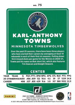 2021-22 Donruss - Holo Green and Yellow Laser #75 Karl-Anthony Towns Back
