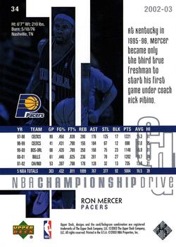 2002-03 Upper Deck Championship Drive #34 Ron Mercer Back