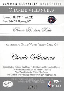 2006-07 Bowman Elevation - Power Brokers Relics (99) #PBR-CV Charlie Villanueva Back
