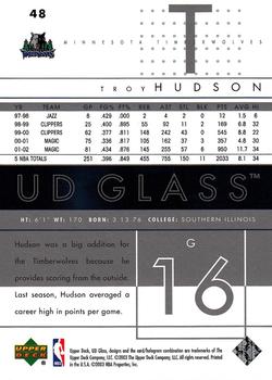 2002-03 UD Glass #48 Troy Hudson Back