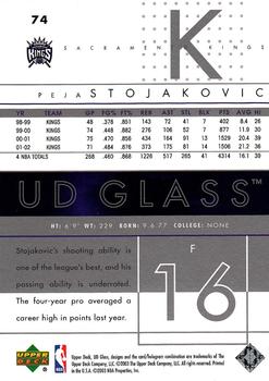 2002-03 UD Glass #74 Peja Stojakovic Back