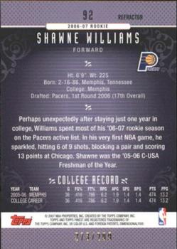 2006-07 Finest - Refractors Blue #92 Shawne Williams Back