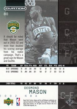 2002-03 Upper Deck Ovation #80 Desmond Mason Back