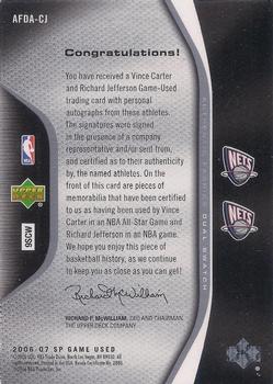 2006-07 SP Game Used - Authentic Fabrics Dual Autographs #AFDA-CJ Vince Carter / Richard Jefferson Back