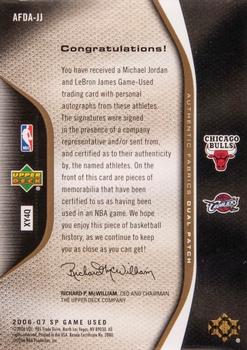 2006-07 SP Game Used - Authentic Fabrics Dual Patches Autographed #AFDA-JJ Michael Jordan / LeBron James Back